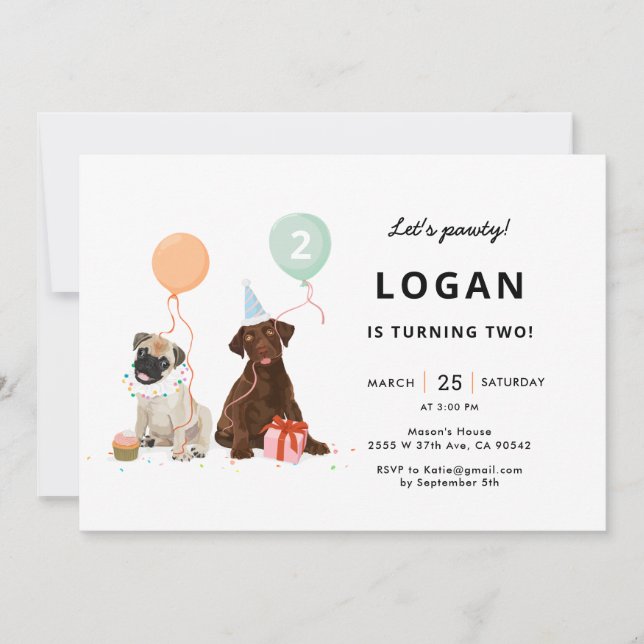 Puppy Paw-ty Chien Anniversaire Fête Invitation (Devant)