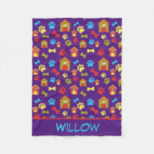 Puppy Paws and Bones Lila Fleece Blankon