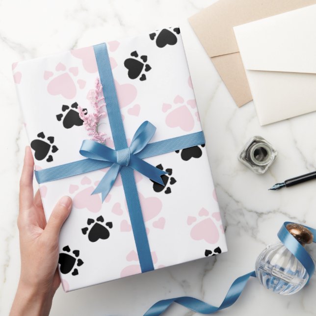 Puppy Paws Muster rosa und schwarz Geschenkpapier (Schenken)