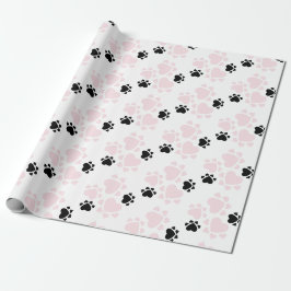 Puppy Paws Muster rosa und schwarz Geschenkpapier