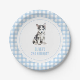 Puppy preppy plaid birthday pappteller