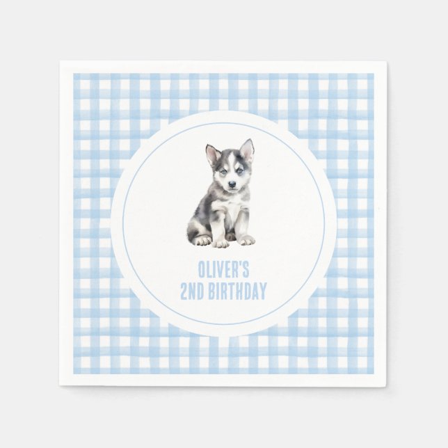 Puppy preppy plaid birthday serviette (Vorderseite)