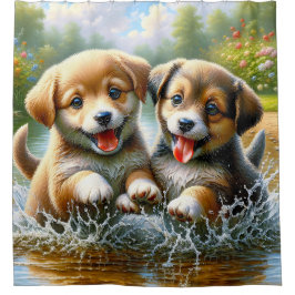 "Puppy Puddle Playtime" Duschvorhang