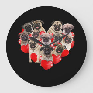 Puppy Pugs Dog Heart Valentine's Day Gift Große Wanduhr