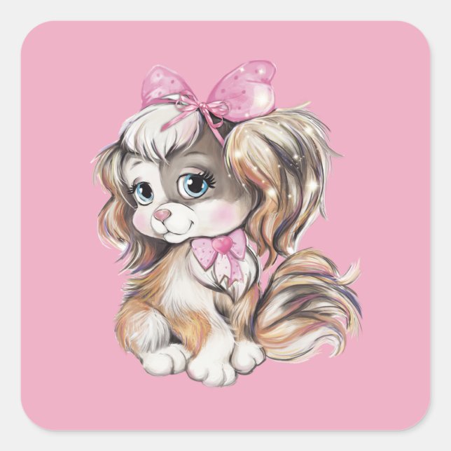 Puppy Quadratischer Aufkleber (Vorderseite)
