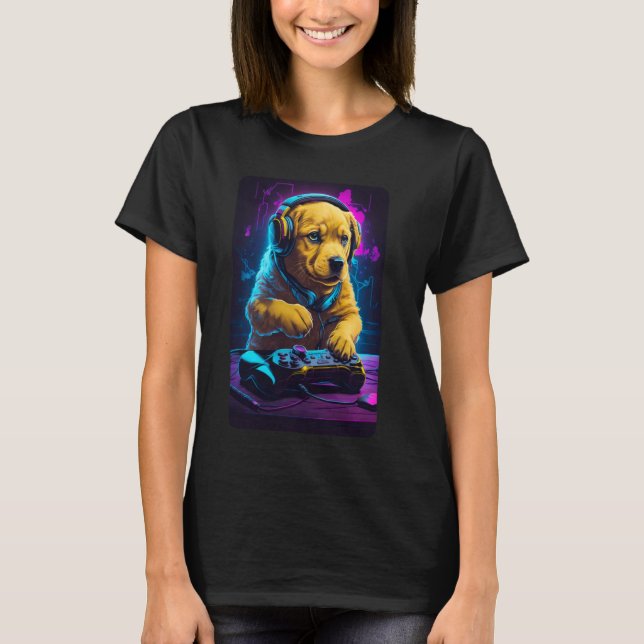 Puppy Rave Technischer Stil Goldener Labrador Game T-Shirt (Vorderseite)