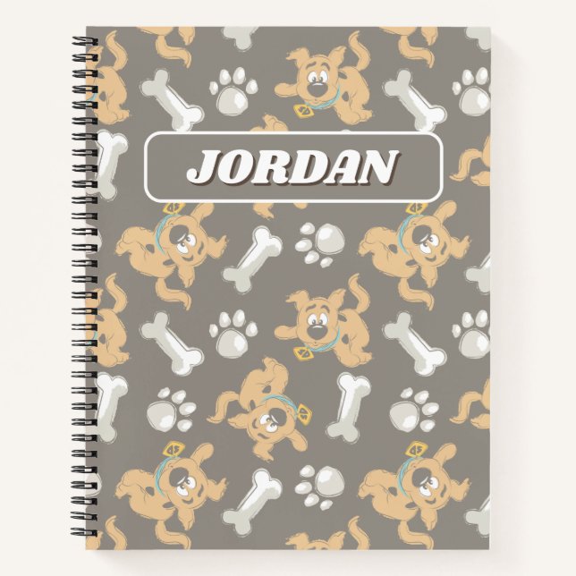 Puppy Scooby Doo Bone & Paw Print Pattern Notizbuch (Vorderseite)