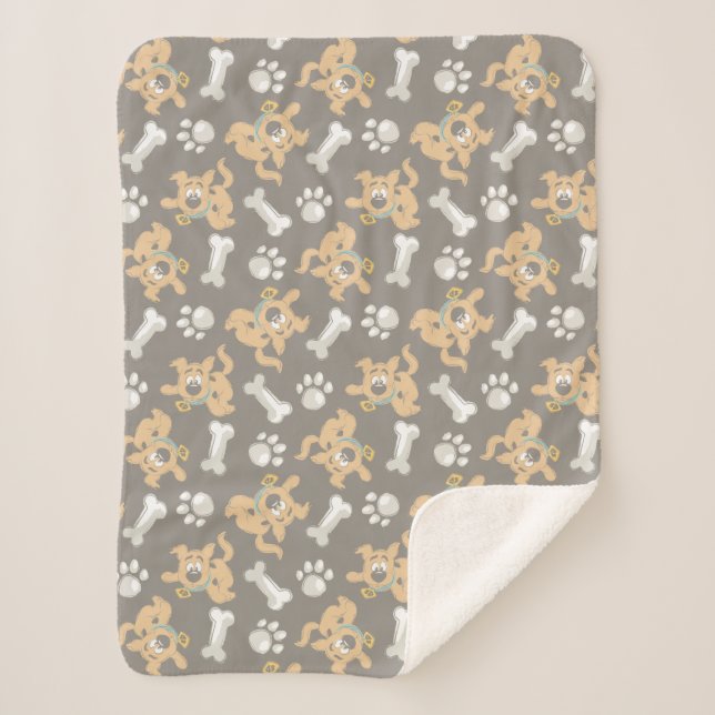 Puppy Scooby Doo Bone & Paw Print Pattern Sherpadecke (Vorderseite)