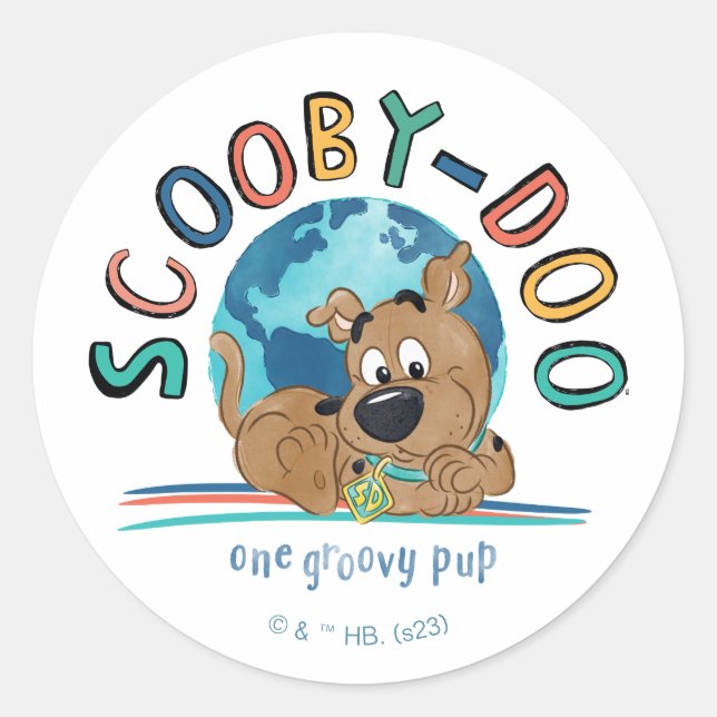 Puppy Scooby-Doo "One Groovy Pup" Runder Aufkleber (Vorderseite)