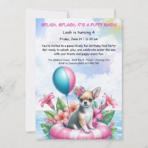 Puppy Splash Anniversaire Pool Party Invitation