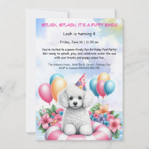 Puppy Splash Anniversaire Pool Party Invitation