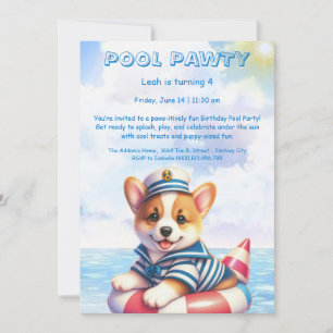 Puppy Splash Anniversaire Pool Party Invitation