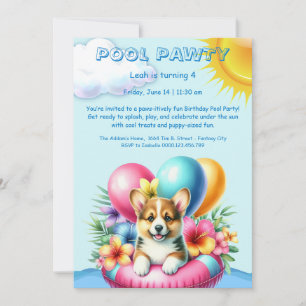 Puppy Splash Anniversaire Pool Party Invitation