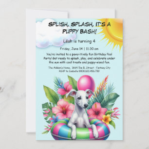 Puppy Splash Anniversaire Pool Party Invitation