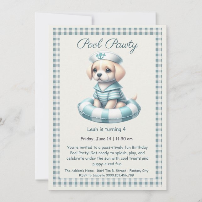 Puppy Splash Anniversaire Pool Party Invitation (Devant)