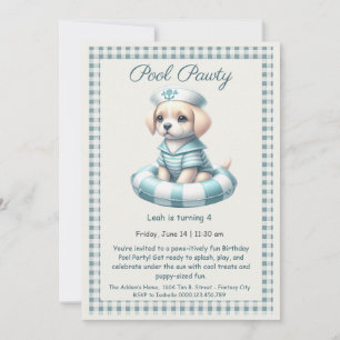 Puppy Splash Anniversaire Pool Party Invitation