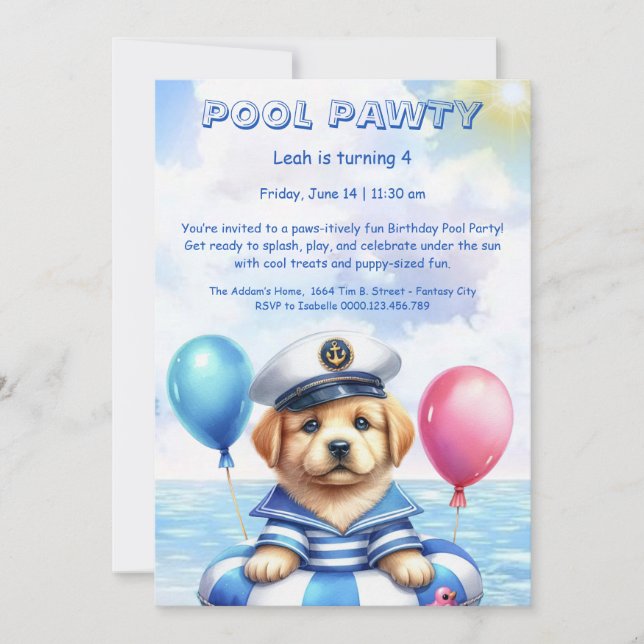 Puppy Splash Anniversaire Pool Party Invitation (Devant)