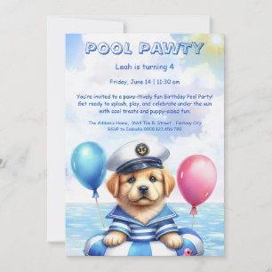 Puppy Splash Anniversaire Pool Party Invitation