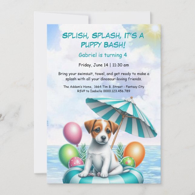 Puppy Splash Anniversaire Pool Party Invitation (Devant)