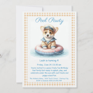 Puppy Splash Anniversaire Pool Party Invitation