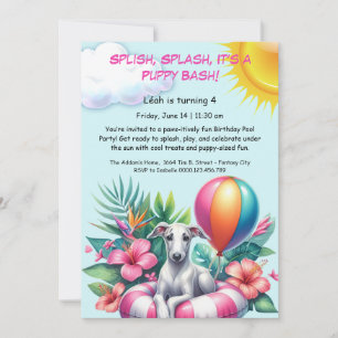 Puppy Splash Anniversaire Pool Party Invitation