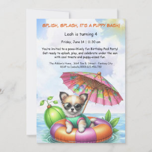 Puppy Splash Anniversaire Pool Party Invitation