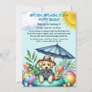Puppy Splash Anniversaire Pool Party Invitation