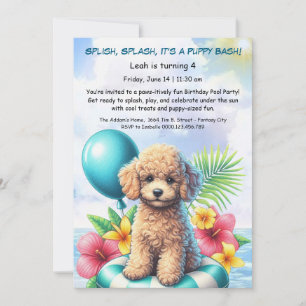 Puppy Splash Anniversaire Pool Party Invitation