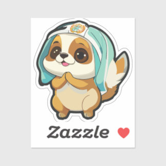 Puppy Sticker with Winter Hat 
