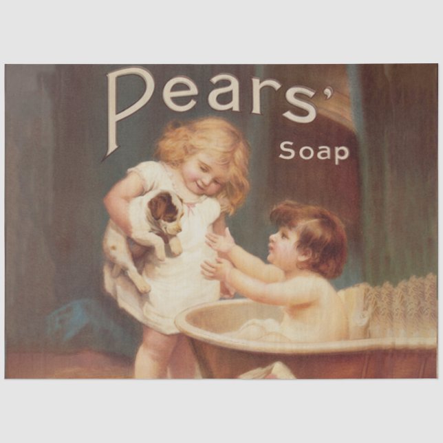 Puppy Taking A Bath Vintage Antique Seidenpapier (Vorderseite)