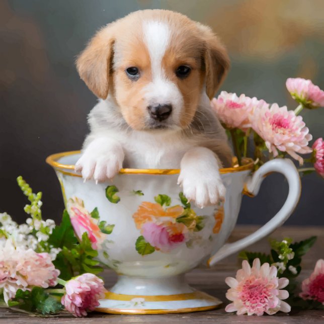 Puppy Teacup Phone Case iPhone 16 Hülle (A charming puppy peeks out from a beautifully decorated floral teacup!)