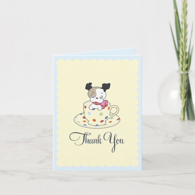 Puppy Teacup | Retro Dankeschön Karte (Vorderseite)