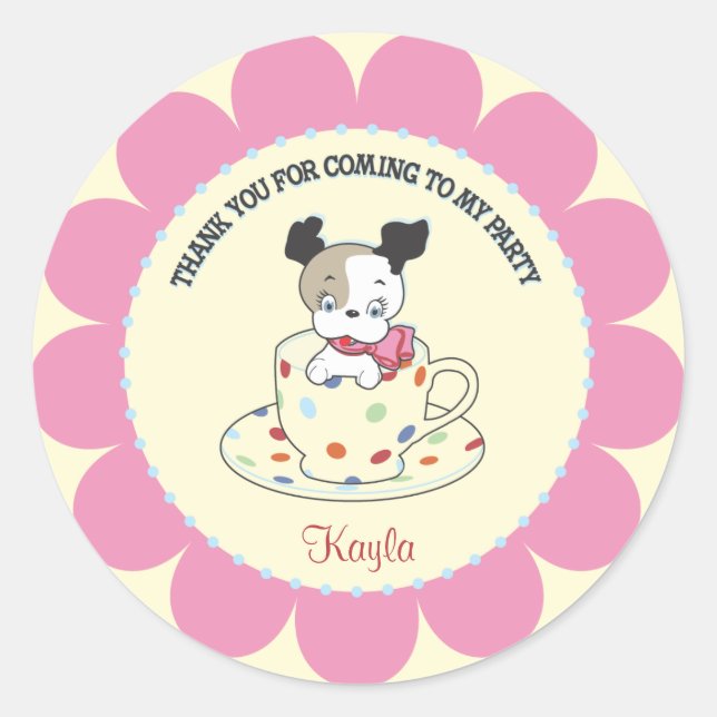 Puppy Tee Party | Retro Gefallen Stickers (Vorderseite)