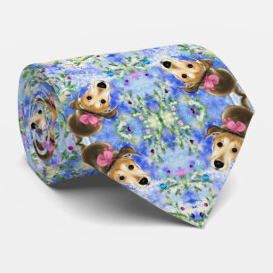 Puppy With Pink Ribbon - Merry Christmas - Krawatte