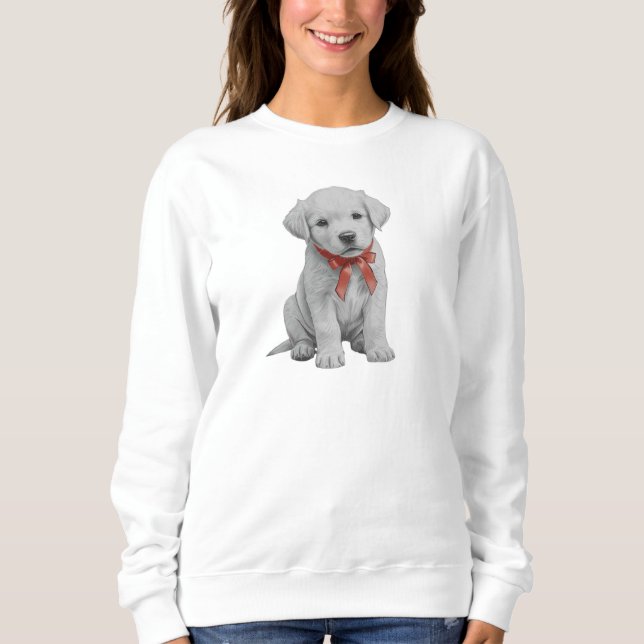 Puppy with Red Bow Sweatshirt Cute Puppy Crewneck (Vorderseite)