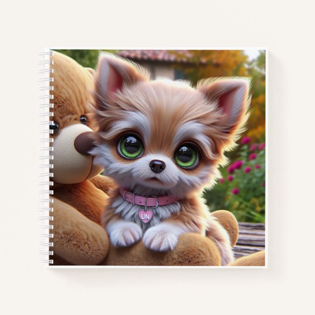 Puppy with Teddy Bear, by Natasha Us  Notizbuch (Vorderseite)