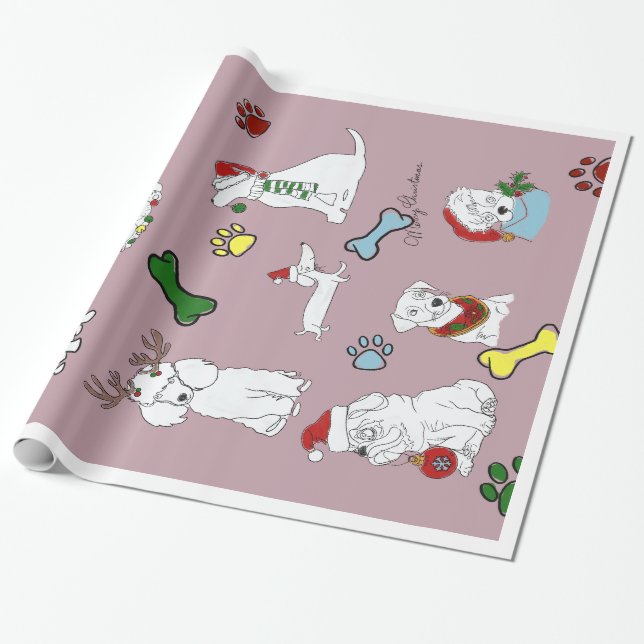 PUPPY XMAS WRAPPING PAPER  GESCHENKPAPIER (Ungerollt)