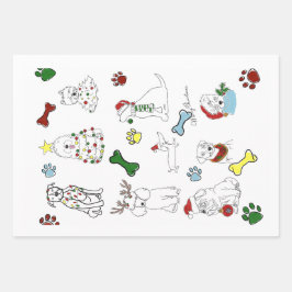 PUPPY XMAS WRAPPING PAPER SET GESCHENKPAPIER SET