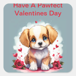 Puppy zum Pawfect Valentinstag, Quadratischer Aufkleber