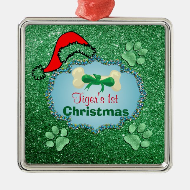 Puppys 1. Weihnachtsgrün Imitate Glitzer Weihnacht Ornament Aus Metall (Vorne)