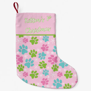 Puppy's First Christmas Pink und Green Kleiner Weihnachtsstrumpf