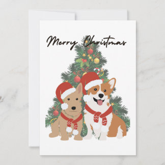 Pups de Noël - Corgi et Terrier - Carte de vacance