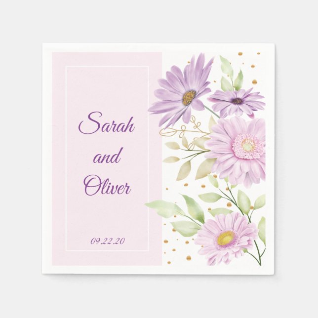 Pur Lila Wedding Floral Serviette (Vorderseite)