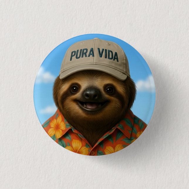 Pura Vida AI Faultier Button (Vorderseite)