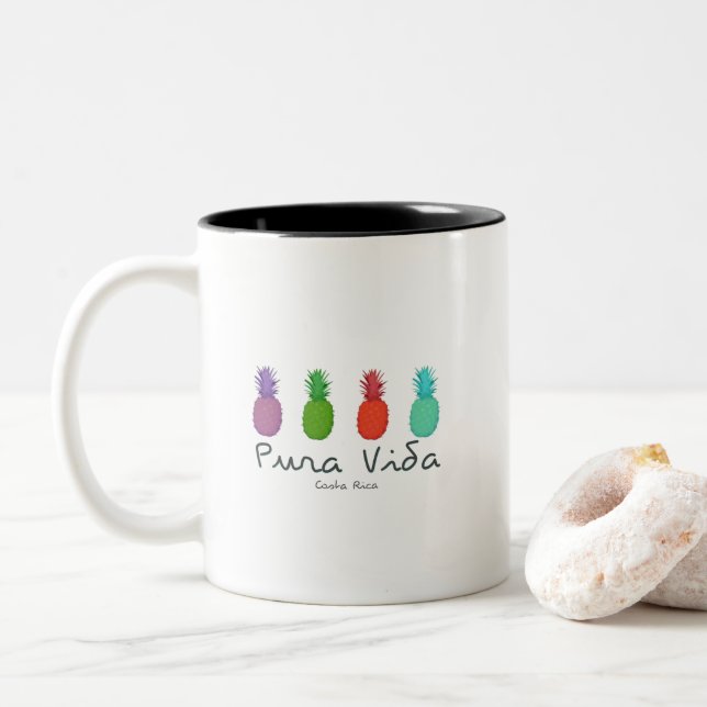 Pura Vida Ananas-Costa Rica-Kaffee Zweifarbige Tasse (Mit Donut)