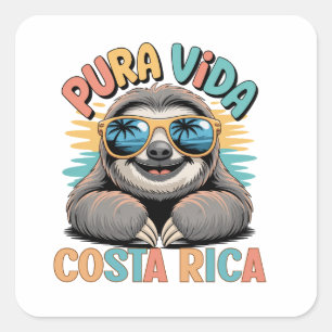 Pura Vida Faultierliebhaber Costa Rica Entspannt Quadratischer Aufkleber