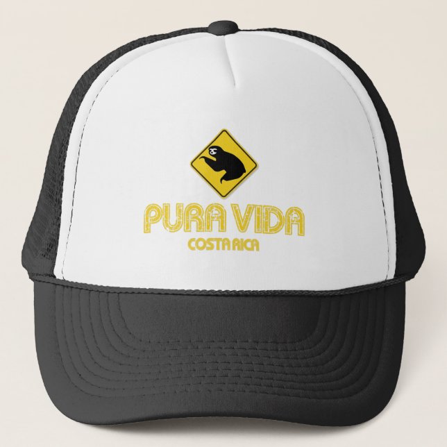 Pura Vida Sloth überquert Costa Rica Hut Truckerkappe (Vorderseite)