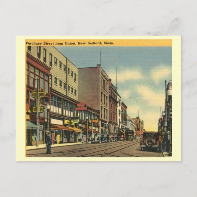 Purchase St., New Bedford, Massachusetts Vintag Postkarte (Vorderseite)