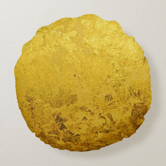 PURE GOLD LEAF Muster + Ihr Text / Foto Rundes Kissen (Rückseite)