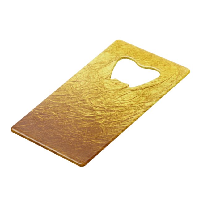 PURE GOLD PAPIERmuster + Ihr Text / Foto Geldbeutel Flaschenöffner (Vorderseite Schrägansicht)